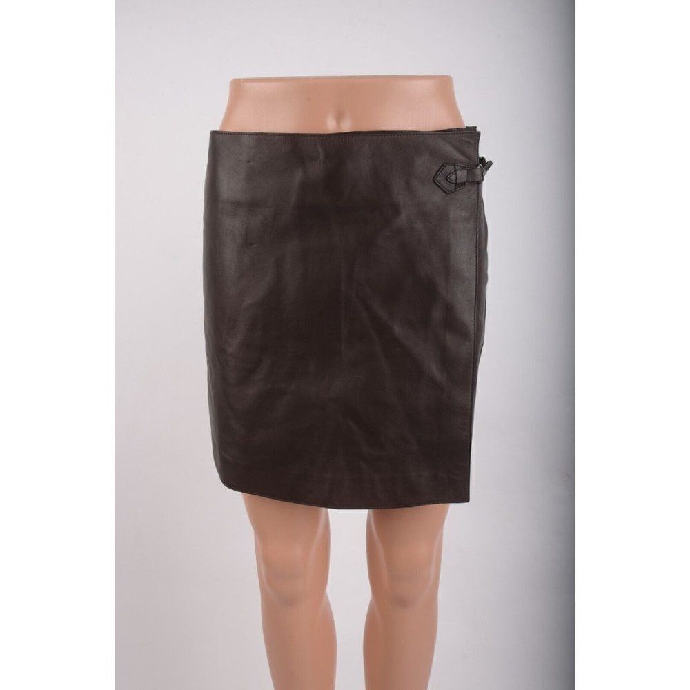 Massimo Dutti Womens Mini Skort Skirt Nappa Leather S Brown 5308/797 NWT
